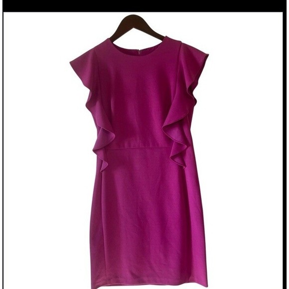 Donna Morgan Raspberry‎ Pink Ruffle Shift Dress 8 - Picture 2 of 10
